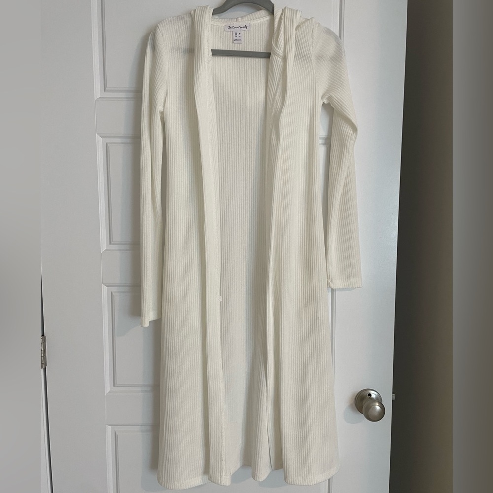 Sheer ribbed cardigan with hood